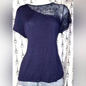 Navy Blue Lace Women's Top